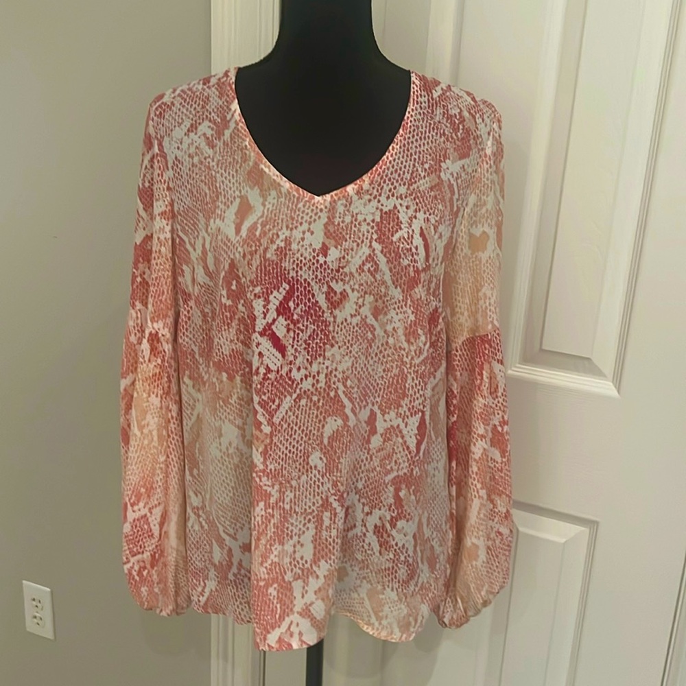 CABI Womens Pink Bethany Snakeskin Print Blouse Top Balloon Sleeve Size S EUC